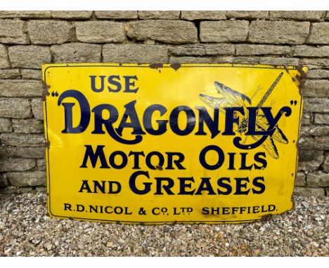 A large Dragonfly Motor Oils &amp; Greases single sided enamel advertising sign of good colour, 60 x 36".