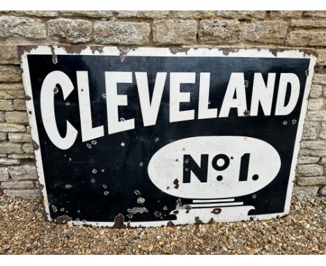 A large Cleveland No. 1 enamel advertising sign depicting a petrol pump globe, 72 x 48". 