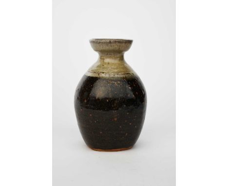 Richard Batterham (1936-2021)a stoneware flower vase, the rim and shoulder glazed ash, the body black iron,unsigned24.5cm. hi