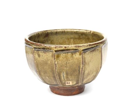 Richard Batterham (1936-2021)a cut-sided stoneware bowl, covered in an ash glaze,unsigned, applied paper exhibition label, 18