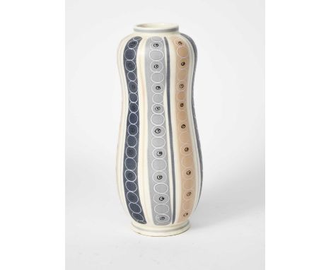 A Poole Pottery Contemporary vase designed by Alfred Read,  pattern X/PLC, shape no.700, shouldered, waisted cylindrical form