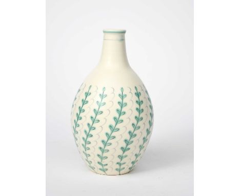 A large Poole Pottery Contemporary Carafe vase designed by Alfred Read, pattern YFT, shape 691, painted with alternate wavy c