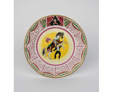 'Circus' a Clarice Cliff Bizarre dinner plate designed by Dame Laura Knight, printed and enamelled with a rearing performing 