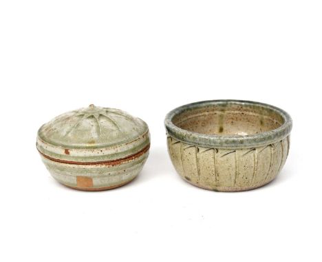 Richard Batterham (1936-2021)a stoneware box and cover, circular, the cover with radiating star design, covered in an ash gla