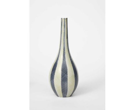 A large Poole Pottery Contemporary Carafe vase designed by Alfred Read and Guy Sydenham, pattern X/PKC, painted with hatched 