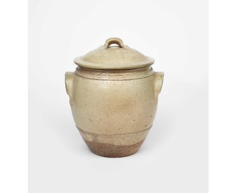 Richard Batterham (1936-2021)a salt-glaze stoneware beer jar and cover, with lug handles and chattering band to shoulder,unsi