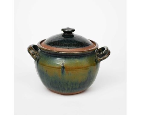 ‡ Reuben Batterham (born 1967)A Ravilloles Pottery soupiere and cover, covered in a streaked green glazeimpressed seal mark, 