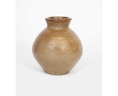 ‡ Bernard Leach CBE (1887-1979)a salt-glaze stoneware vase, 1957/58, ovoid with flaring cylindrical neck,impressed seal marks