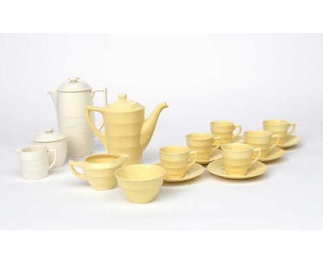 A rare Wedgwood Pottery Annular coffee set designed by Tom Wedgwood and John Goodwin in collaboration with Keith Murray, ribb