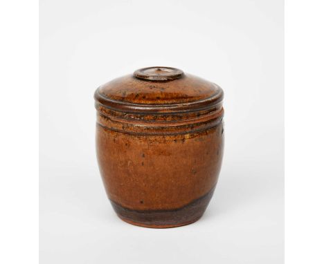Richard Batterham (1936-2021)a stoneware medium caddy and cover, covered in a manganese glaze, the interior ash,unsigned, 14.