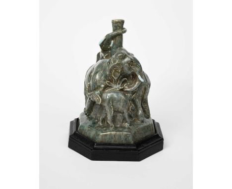 ‡ Stella R Crofts (1898-1964)Elephant Lamp basestoneware glazed in colours, on ebonised wood basemarks probably concealed,28c