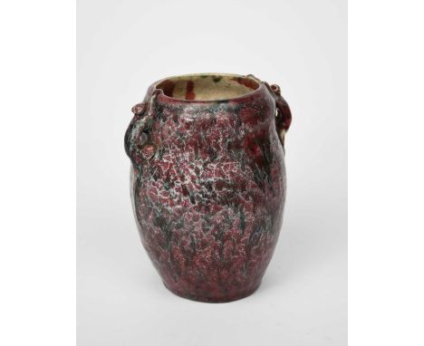 ‡ Stella R Crofts (1898-1964)Monkey vase,stoneware, covered in a mottled purple and blue glaze,incised Stella R Crofts, 16.5c