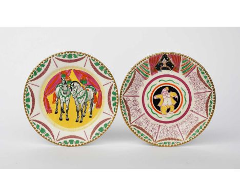 'Circus' a Clarice Cliff Bizarre side plate designed by Dame Laura Knight, printed and enamelled with two performing horses i