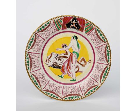 'Circus' a Clarice Cliff Bizarre entree plate designed by Dame Laura Knight, printed and enamelled with a lion tamer to the w