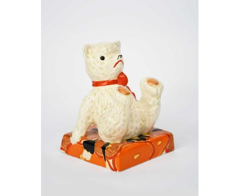 'Orange Chintz' a Clarice Cliff Bizarre Teddy Bear book end, painted in colours printed factory marks, 15cm. high ProvenanceD