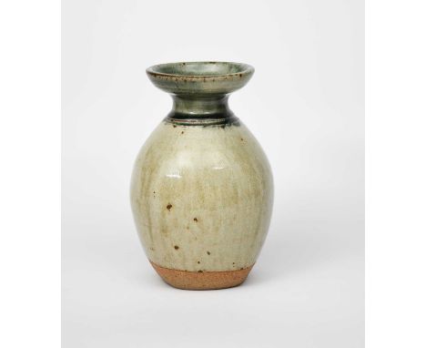 Richard Batterham (1936-2021)a stoneware flower bottle, covered in an ash glaze,unsigned, cobalt blue 222cm. high ExhibitedRi
