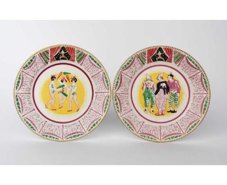 'Circus' a Clarice Cliff Bizarre dinner plate designed by Dame Laura Knight printed and enamelled with three performing clown