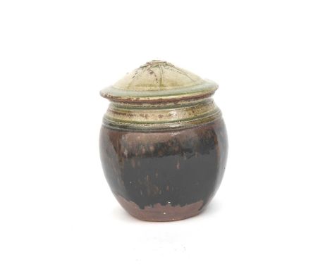 Richard Batterham (1936-2021)a stoneware beaten jar and cover, the cover and shouldered glazed ash above black iron,unsigned,