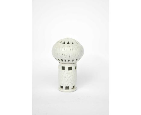 Richard Batterham (1936-2021)a rare porcelain table lamp and shade, cylindrical with domed shade, with incised decoration and