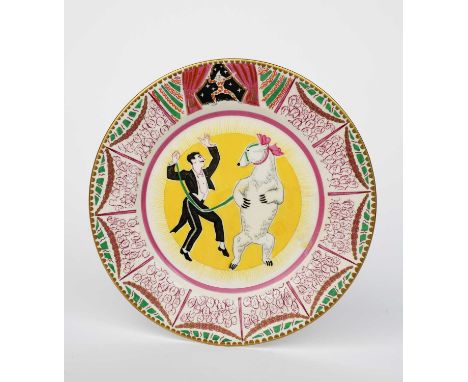 'Circus' a Clarice Cliff Bizarre entree plate designed by Dame Laura Knight, printed and enamelled with a performing polar be