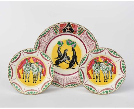 'Circus' a Clarice Cliff Bizarre entree plate designed by Dame Laura Knight, printed and painted with the well with three per