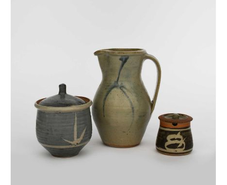 ‡ William Bill Marshall (1923-2007) attributeda Leach Pottery stoneware jug, circa 1954, painted with simple cobalt blue flow