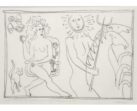 ‡ Eric James Mellon (1925-2014)Persephone about to throw a Pomegranate at Pluto, 1978lithograph on paper, framed signed, titl