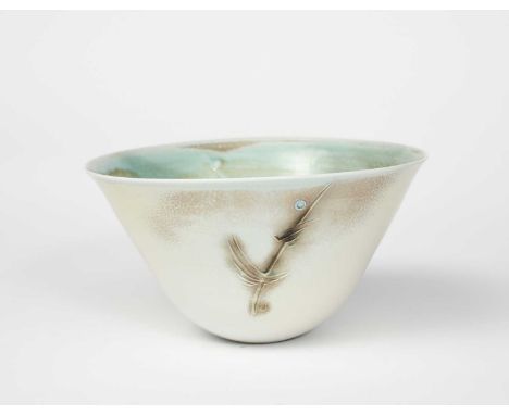 ‡ Jack Doherty (born 1948)a flaring conical porcelain bowl, with impressed comb design, covered in a soda vapour glaze,impres