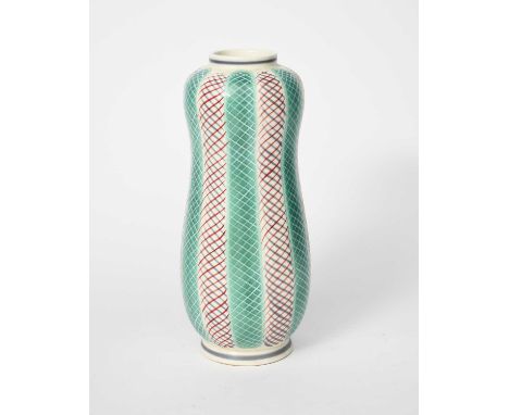 A Poole Pottery Contemporary vase designed by Alfred Read, pattern X/PKT, shape no. 700, painted with red and grey hatching o
