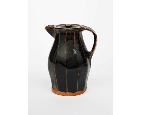 ‡ Jim Malone (born 1946)an Ainstable Pottery coffee pot and cover, cut-sided form, covered in a tenmoku glazeimpressed seal m