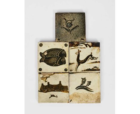 ‡ Bernard Leach CBE (1887-1979)a Leach Pottery stoneware tile dated 1933, painted with two fish in tenmoku on a cream ground,