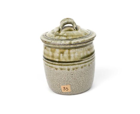 Richard Batterham (1936-2021)a salt-glaze stoneware sugar jar and cover, with river slip,unsigned, applied exhibition label n