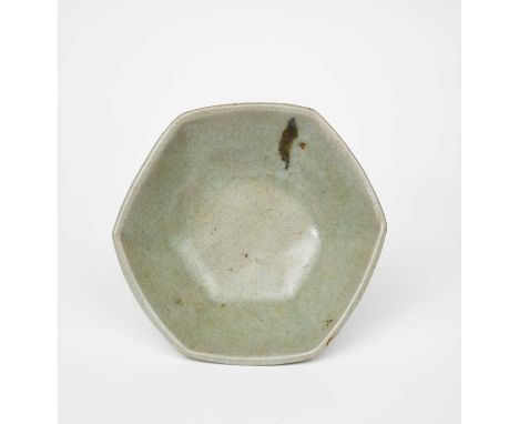 Atsuya Hamada (1932-1986)a stoneware dish, 1958, hexagonal section, covered in a ying-ching glaze and applied simple brush li