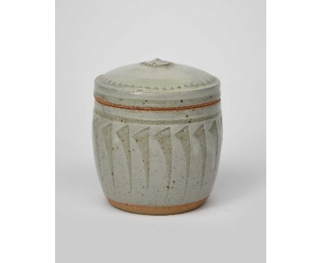 Richard Batterham (1936-2021)a cut-sided stoneware white-slipped tea caddy and cover, the cover with chatter band, covered in