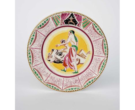 'Circus' a Clarice Cliff Bizarre entree plate designed by Dame Laura Knight, printed and enamelled with a lion tamer to the w