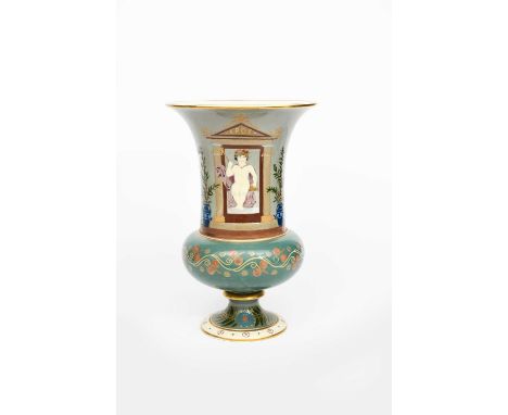 A large urn shaped vase possibly Wedgwood the design attributed to Frederick Alfred Rhead, decorated with Epoe seated on a th