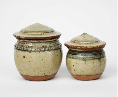 Richard Batterham (1936-2021)a stoneware little square jar and cover, with ash glaze,unsigned, 10.5.cm. high (4) ExhibitedRic