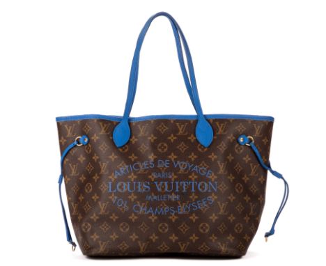 Louis VUITTON, Edition Limitée, année 2013. Sac 'Neverfull Articles de Voyage' en toile Monogram et cuir bleu Electric.Direct