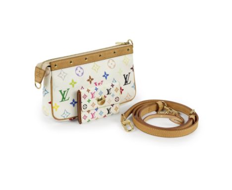 LOUIS VUITTON x Takashi Murakami, année 2005. Pochette accessoires.Directeur artistique : Marc Jacobs.En toile monogram blanc