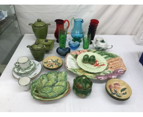 A quantity of ceramics to inc majolica-style dishes, Carltonware etc