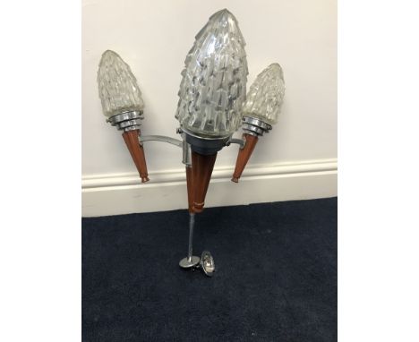 A chromed Deco-style three-sconce light