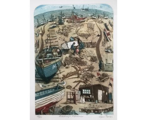 Glyn Thomas (b. 1946):Aldeburgh Fishermen, etching, hand signed in pencil, impression size 27 x 38 cm