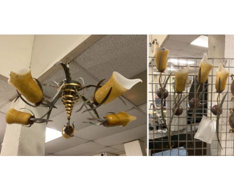 MURANO CHANDELIER &amp; 2 PAIRS OF WALL LIGHTS BY ''LA MAISON MASCA'' - SLIGHT DAMAGE TO TIP OF ONE SHADE