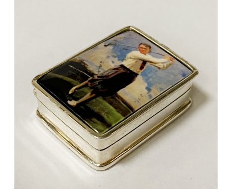 HM SILVER &amp; ENAMEL CRICKET STAMP BOX