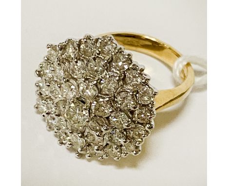 18CT GOLD &amp; DIAMOND 4 TIER CLUSTER RING - SIZE K