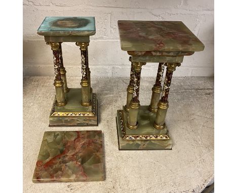 PAIR OF ONYX &amp; ENAMEL COLUMNS/GARNITURE