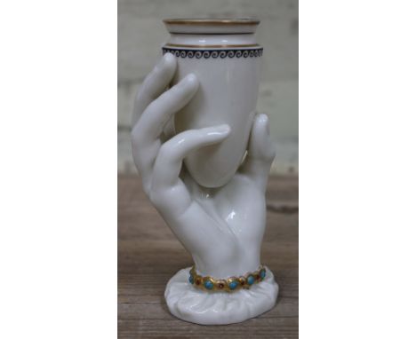 A 19th Century Royal Worcester Mrs Hadley's Hand vase by James Hadley, height 16cm.  Condition - good restoration to rim, wea