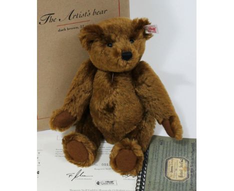 A Steiff The Artist's Bear, limited edition no 116/2500, dar brown mohair teddy bear exclusive for QVC complete with sketch p