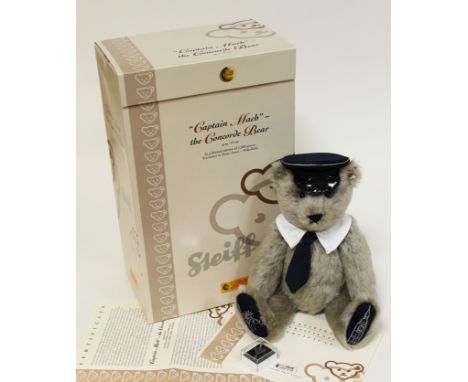 A Steiff "Captain Mach" the Concorde Bear, limited edition no631/1500, grey mohair teddy bear complete with Concorde pin badg