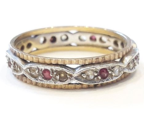 A 9ct gold diamond and ruby ring, gross wt. 3.1g, size Q/R.  